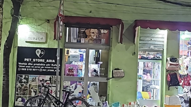 Pet supply shops in Tirana with Green Paint on outside of building